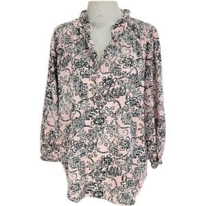 C&E V Neck High Collar Blouse